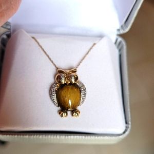 10K Tiger Eye Owl with diamond accents